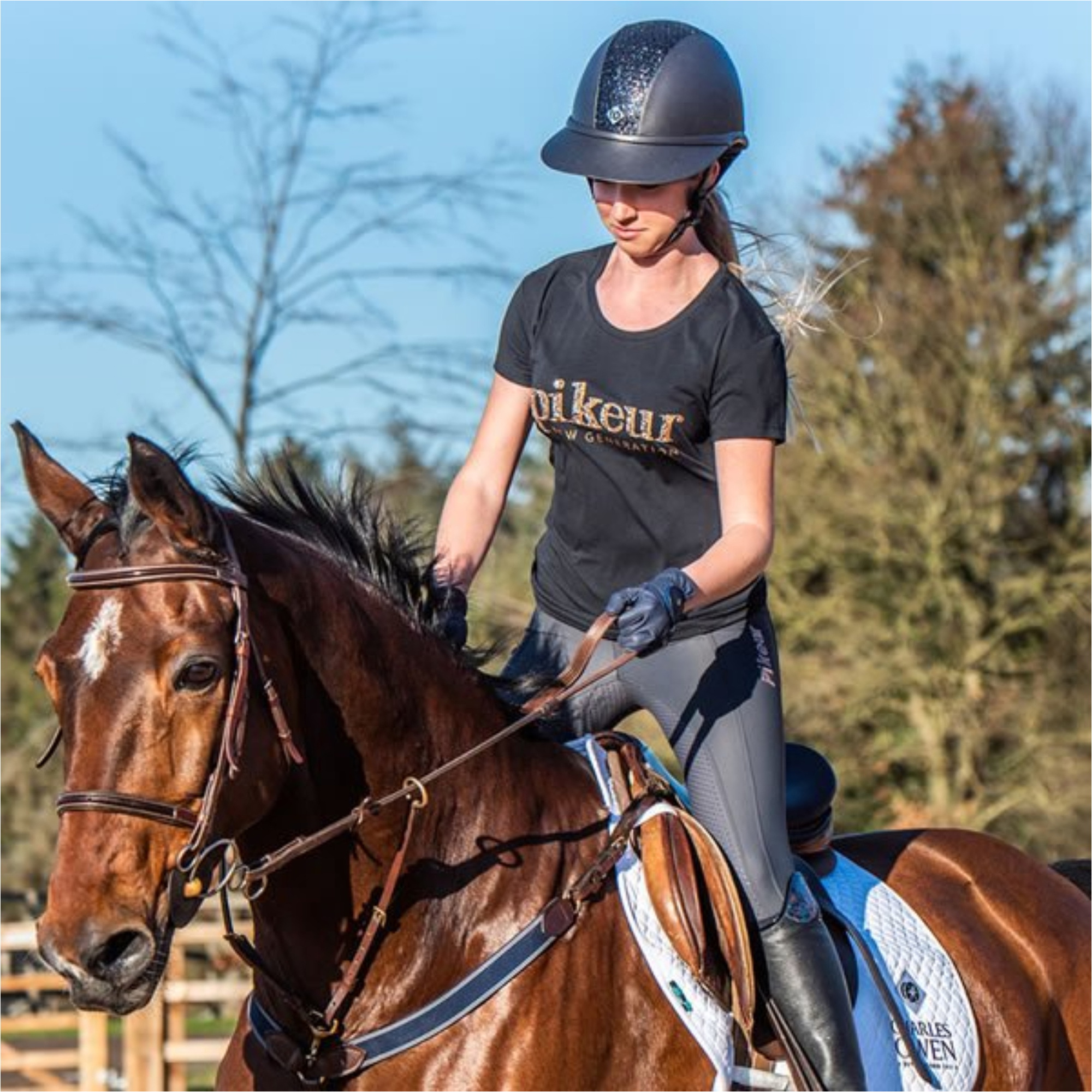 2025 Charles Owen SP8 Plus Reiten Helm BBSLLSP8PLUS - Black Sparkly Centre